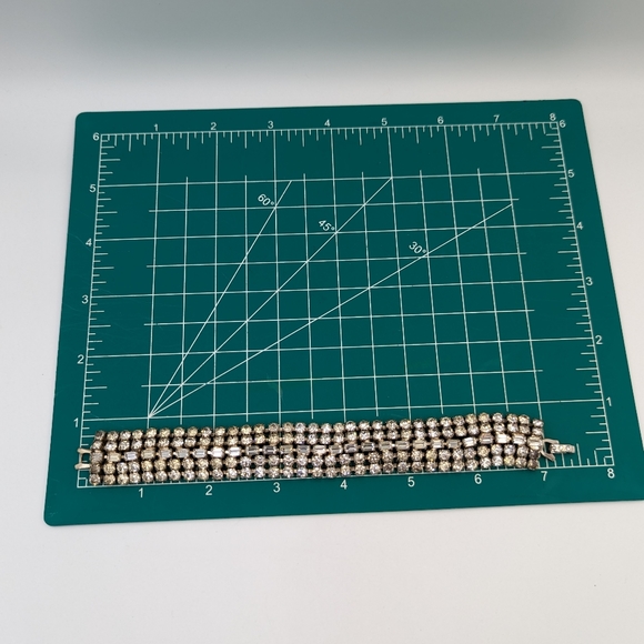 Sparkling Vintage Five Rows Clear Rhinestones Silver Tone Tennis Bracelet - Picture 15 of 15